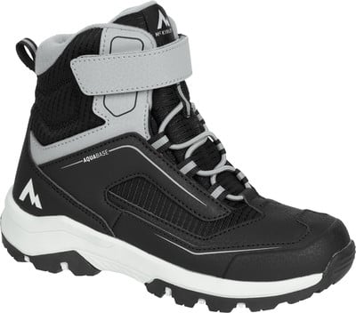 Schwarze Kinder-Winterstiefel mit Aquabase-Membran und Klettverschluss.