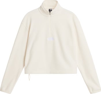 Cremefarbener The North Face Fleece-Pullover mit kurzem Reißverschluss und Logo.