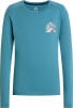 Blaues Langarmshirt mit Bergmotiv auf der Brust.