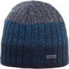 Graue und blaue Strickmütze mit Eisglut-Logo auf der Vorderseite.