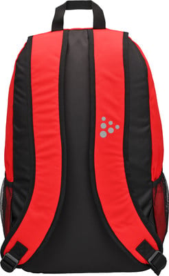 Ein roter Rucksack mit schwarzen Trägern und Netzseiten, mit reflektierendem Detail. Ein roter Rucksack mit schwarzen Trägern und Netzseiten, mit reflektierendem Detail.