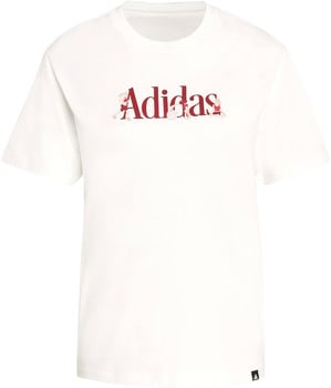 Weißes Adidas T-Shirt mit rotem Logo und Figuren