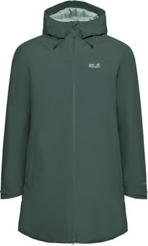 Grüne Herrenjacke mit Kapuze und Jack Wolfskin Logo.