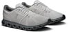 Graue Laufschuhe mit markanter Sohle und Markenlogo.