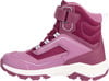 Mädchen-Winterstiefel in Rosa mit lila Details und Klettverschluss.