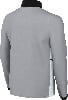 Grauer Pullover mit schwarzem Kragen und weißem Seiteneinsatz.