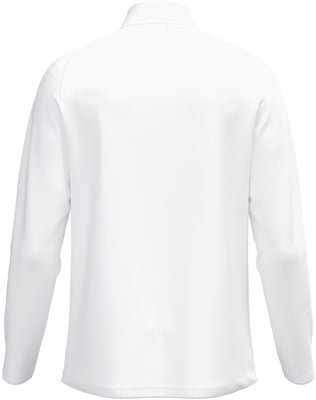 Rückansicht einer weißen Jacke mit langen Ärmeln und Stehkragen. Rückansicht einer weißen Jacke mit langen Ärmeln und Stehkragen.