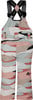 Kinder-Skihose mit Latz im Camouflage-Muster mit Rosé- und Grautönen.