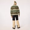 Mann von hinten in gestreiftem Fleece-Pullover und zweifarbiger Skihose.