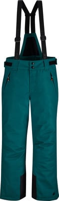 Grüne Skihose mit Latz und schwarzen Akzenten.