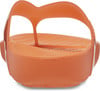 Orange Zehentrenner mit strukturierter Innensohle und dicker Sohle.