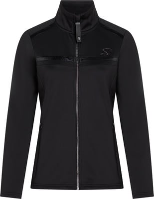 Schwarze Damenjacke mit hohem Kragen und silbernem Reißverschluss. Schwarze Damenjacke mit hohem Kragen und silbernem Reißverschluss.
