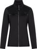 Schwarze Damenjacke mit hohem Kragen und silbernem Reißverschluss.