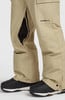 Detail einer beige Skihose mit O'Neill-Logo und Beinreißverschluss.