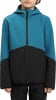 Kinderjacke mit Kapuze, blau-schwarz, mit durchgehendem Reißverschluss.