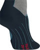 Dunkelblaue Socke mit grauen und hellblauen Details und Logo.