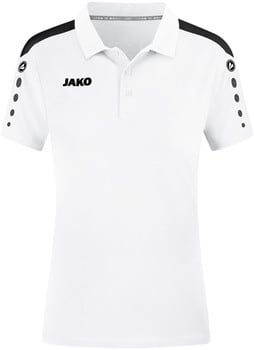 Weißes Poloshirt mit schwarzen Streifen an den Schultern und JAKO-Logo.