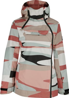 Jacke mit Kapuze und buntem geometrischem Muster, ideal für Wintersport.