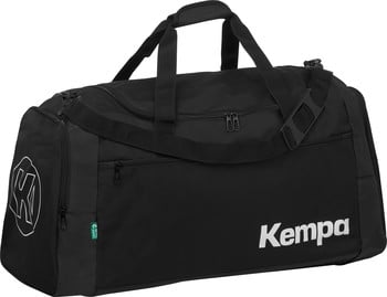 Schwarze Kempa Sporttasche mit Logo und Schultergurt.