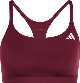 Damen-Sport-BH in Weinrot von Adidas mit Logo und Climacool-Technologie.
