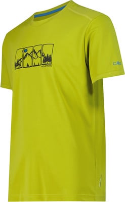 Grünes T-Shirt mit Bergmotiv und CMP-Logo auf dem Ärmel. Grünes T-Shirt mit Bergmotiv und CMP-Logo auf dem Ärmel.