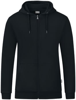 Schwarze Herren-Kapuzenjacke mit durchgehendem Reißverschluss.
