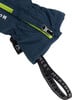 Dunkelblaue Handschuhe mit auffälligem Reißverschluss und Logo-Schlaufe.