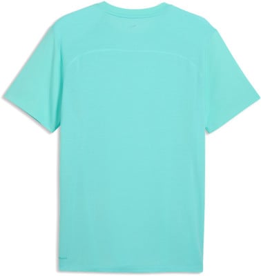 Türkises T-Shirt mit kurzen Ärmeln und feinem Muster. Türkises T-Shirt mit kurzen Ärmeln und feinem Muster.