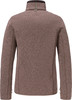 Rückansicht einer braunen Fleecejacke mit Stehkragen und grünen Details.