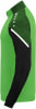 Grüne Jacke mit schwarzem Ärmel und geometrischem Muster auf der Schulter.
