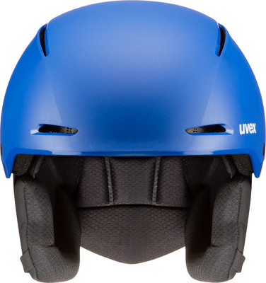 Blauer Uvex Skihelm mit Polsterung und Belüftungsöffnungen. Blauer Uvex Skihelm mit Polsterung und Belüftungsöffnungen.