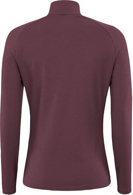 Rückansicht eines dunkelweinroten Pullovers mit langen Ärmeln und Stehkragen. Rückansicht eines dunkelweinroten Pullovers mit langen Ärmeln und Stehkragen.