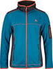 Blaue Herren-Fleecejacke mit Kapuze und orangefarbenen Details.