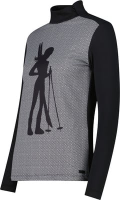 Schwarzes Langarmshirt mit einem Skifahrer-Print auf der Vorderseite. Schwarzes Langarmshirt mit einem Skifahrer-Print auf der Vorderseite.