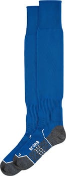 Blaue Fußballsocken mit dunkelgrauem Absatz und Erima-Logo.