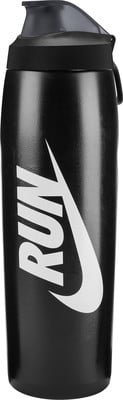 Schwarze Nike-Wasserflasche mit Logo und Aufschrift RUN.
