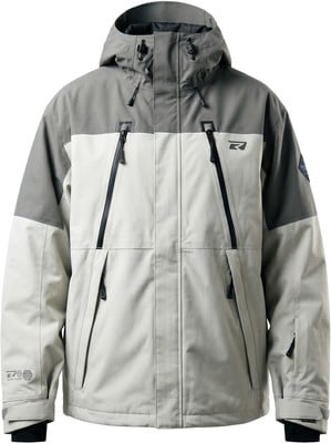 Graue Herren-Skijacke mit weißen und dunklen Akzenten und Logo. Graue Herren-Skijacke mit weißen und dunklen Akzenten und Logo.