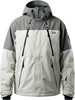 Graue Herren-Skijacke mit weißen und dunklen Akzenten und Logo.