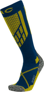 Blaue Skisocke mit gelben Mustern und der Aufschrift SKI SK 6.2.