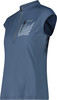 Damen-blaues ärmelloses Shirt mit kurzem Reißverschluss und Tasche.