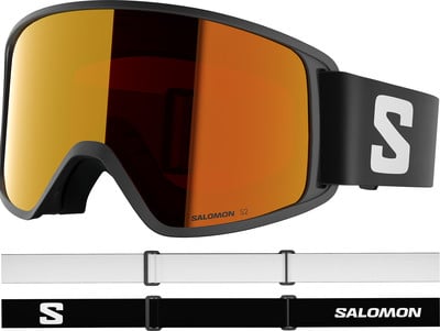 Salomon S2 Skibrille mit orange verspiegelter Scheibe und schwarzem Rahmen. Salomon S2 Skibrille mit orange verspiegelter Scheibe und schwarzem Rahmen.