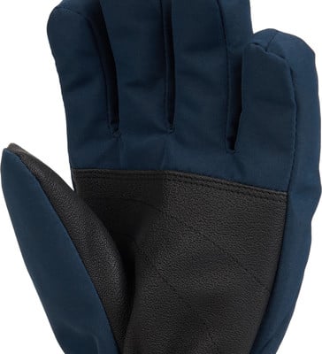 Dunkelblaue Handschuhe mit schwarzer Lederhandfläche und Fingern. Dunkelblaue Handschuhe mit schwarzer Lederhandfläche und Fingern.