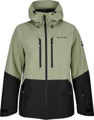 Grüne Herren-Skijacke mit schwarzen Ärmeln und Active Rebel Details. Grüne Herren-Skijacke mit schwarzen Ärmeln und Active Rebel Details.