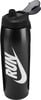 Schwarze Nike-Flasche mit RUN-Schriftzug und Logo, geöffneter Deckel.