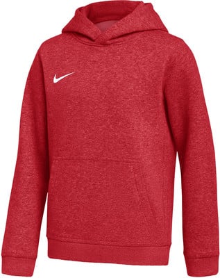 Ein roter Kapuzenpullover mit Nike-Logo auf der Brust.