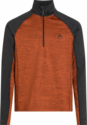 Herren-Pullover in Orange mit dunkelgrauen Ärmeln und Logo auf der Brust. Herren-Pullover in Orange mit dunkelgrauen Ärmeln und Logo auf der Brust.