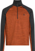Herren-Pullover in Orange mit dunkelgrauen Ärmeln und Logo auf der Brust.
