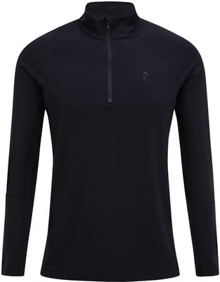 Schwarzes Langarmshirt für Herren mit kurzem Reißverschluss am Kragen.
