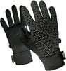 Schwarze Handschuhe mit weißem geometrischem Muster und PAC-Logo.