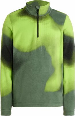 Grüner Fleece-Pullover mit halbem Reißverschluss und Camouflage-Muster. Grüner Fleece-Pullover mit halbem Reißverschluss und Camouflage-Muster.